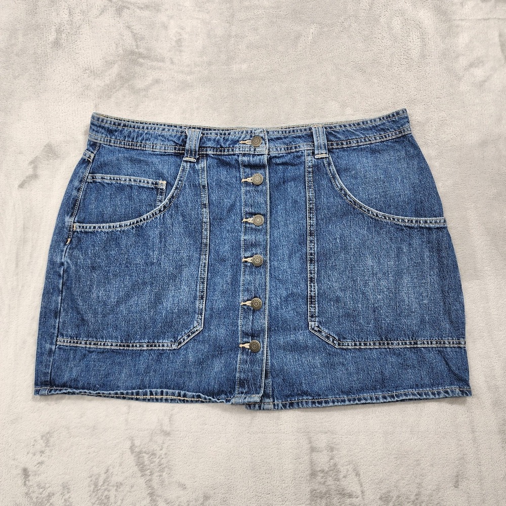 Old Navy Skirt Womens 16 Blue Denim Button Front Utility Mini Pockets Casual